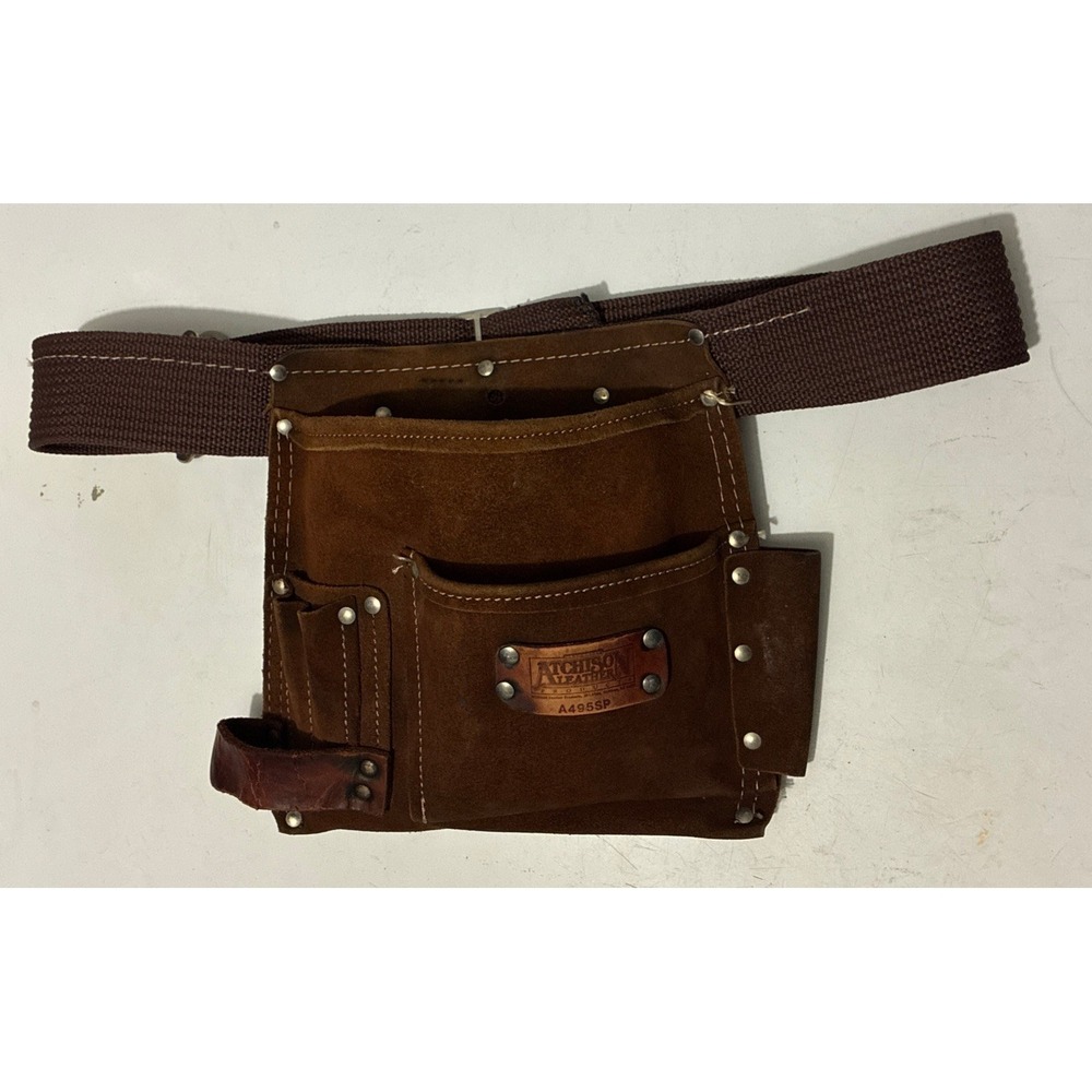Atchison Leather Suede Heavy Cowhide Brown Tool Pouch & Adjust. Belt A495SP